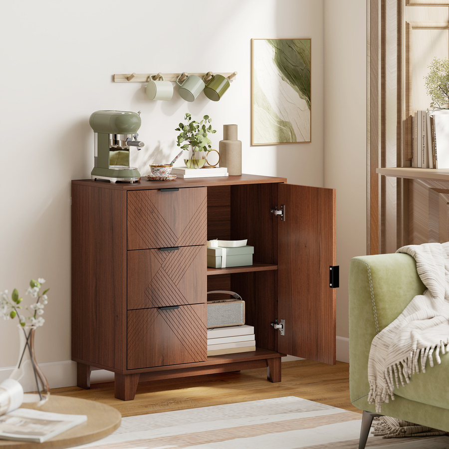 HOMCOM Sideboard Aufbewahrungsschrank in brauner Holzoptik mit 3 Schubladen und Tür, B/T/H: 75 x 39 x 80 cm - Bild 2