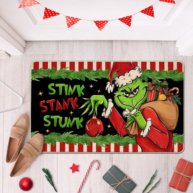VIKAMA Weihnachts-Fußmatte in Grün für Innen- und Außenbereich mit lustigem Design - Bild 1