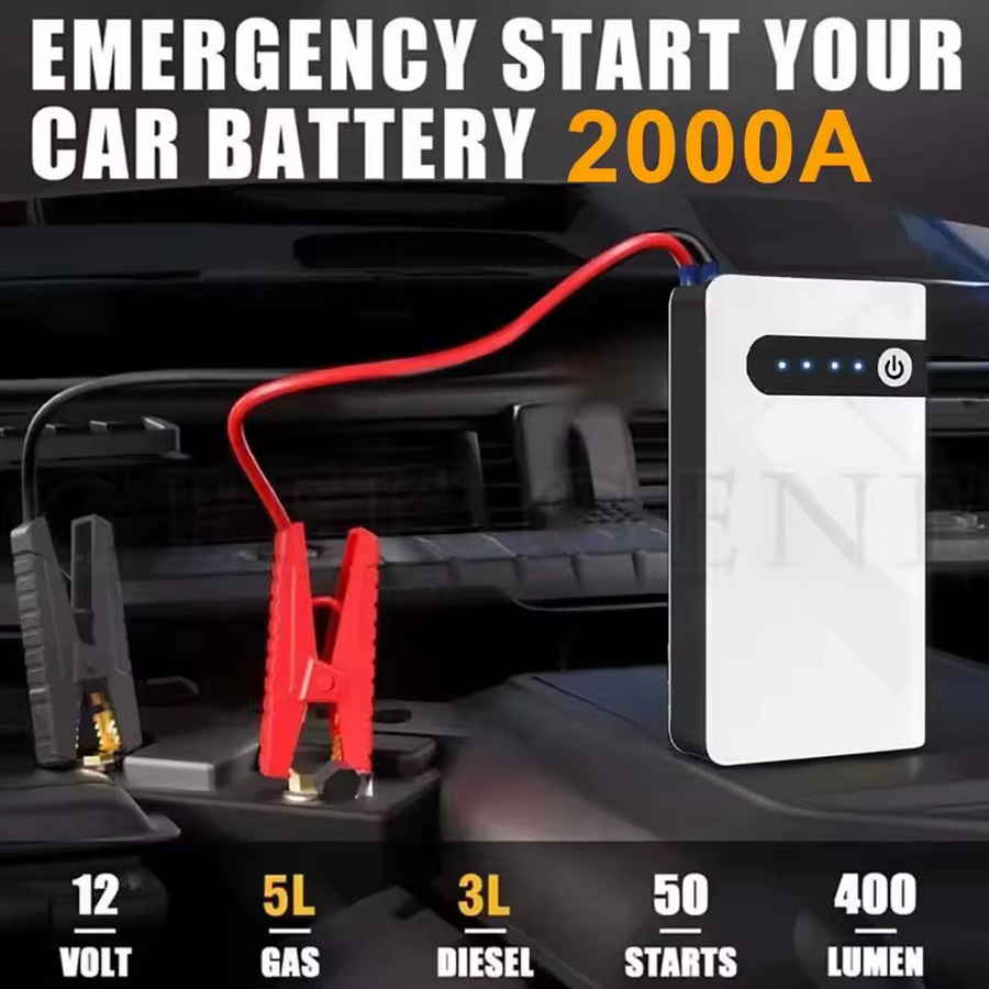 GKFLY Tragbares Auto-Starthilfegerät 12V mit 2000A, Batterie-Booster und Powerbank in Weiß - Bild 2