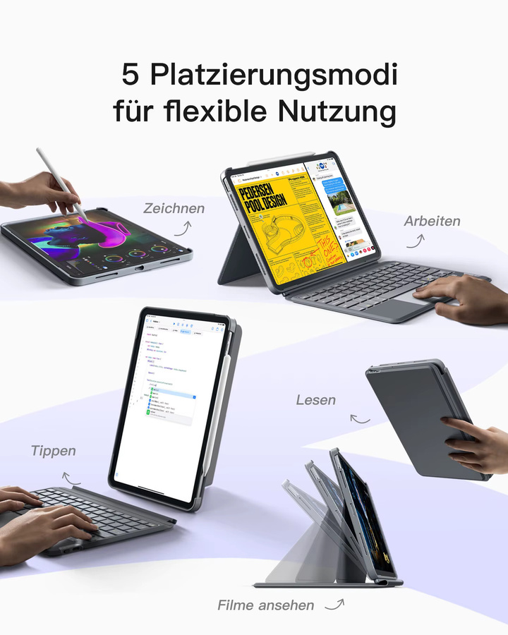 Inateck Abnehmbare iPad Tastatur für iPad 11 Gen (A16 2025) und iPad 10.9 Gen (2022), Modell KB04112, Grau - Bild 2