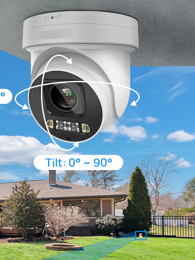 Vikylin PTZ IP-Sicherheitskamera mit 8MP Auflösung, 5X optischem Zoom, Zwei-Wege-Audio und Dual-Licht, IP67 Outdoor CCTV Videoüberwachung, Farbe: Weiß - Bild 6