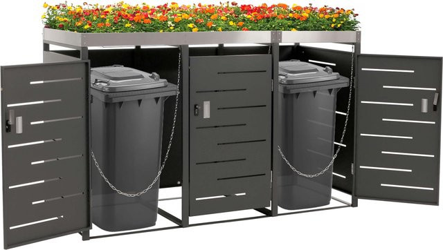 MCW 3er-Mülltonnenverkleidung H40 Mülltonnenbox mit Pflanzkasten aus Edelstahl und Metall in Anthrazit, B/T/H: 125 x 84 x 198 cm - Bild 1