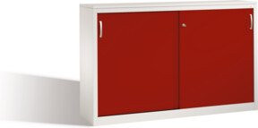 C+P Akten-Sideboard Acurado mit Schiebetüren, Front Rubinrot, Korpus Lichtgrau, H: 100 cm, B: 160 cm, T: 40 cm - Bild 1