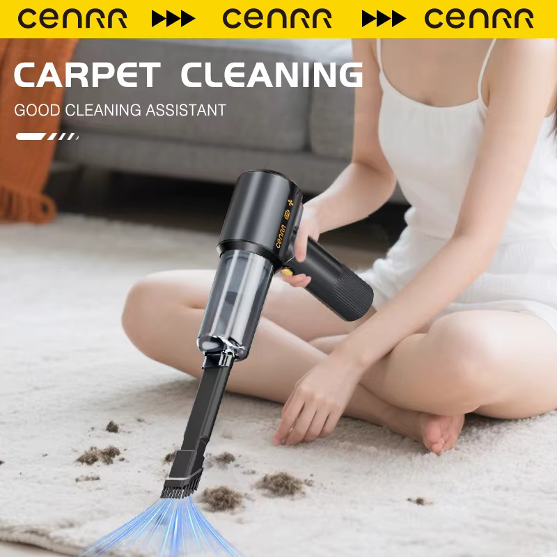 CENRR Kabelloser Mini Auto-Staubsauger mit LED-Leistungsanzeige und Gebläsefunktion, Schwarz, 7500 mAh - Bild 4