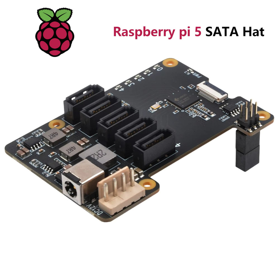 Raspberry Pi 5 X1009 PCIe zu 5-Port SATA Shield Erweiterungskarte in Schwarz - Bild 3