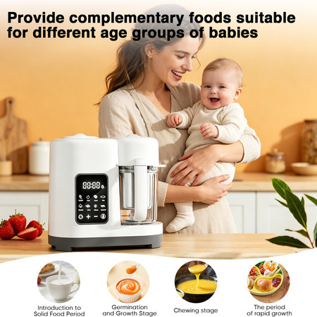 Lpnove Multifunktionaler Babynahrungszubereiter in Weiß mit 300W Heizleistung als Automatischer Dampfgarer, Rührer und Zerkleinerer All-in-One Mini-Nahrungsmittelmaschine mit 300ml Fassungsvermögen