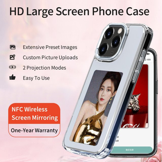 Aermy NFC-Tintendisplay-Handyhülle für iPhone 13 14 15 16 Pro Max, individualisierbares DIY-Handycover in Schwarz - Bild 1