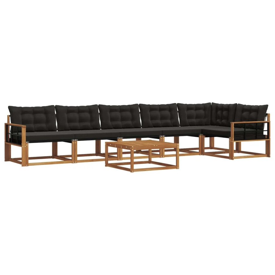 vidaXL Outdoor-Sofagarnitur 7-teilig aus massivem Akazienholz mit Textilene und Kissen in Natur und Schwarz - Bild 2