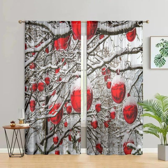 2er-Set Weihnachtsvorhänge mit Weihnachtskugel-Dekoration, grau, B: 150 cm, H: 166 cm - Bild 1