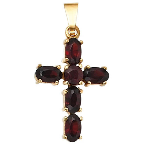 Colfem Anhänger Kreuz, 375 Gelbgold, 6 Granate rot - Bild 1