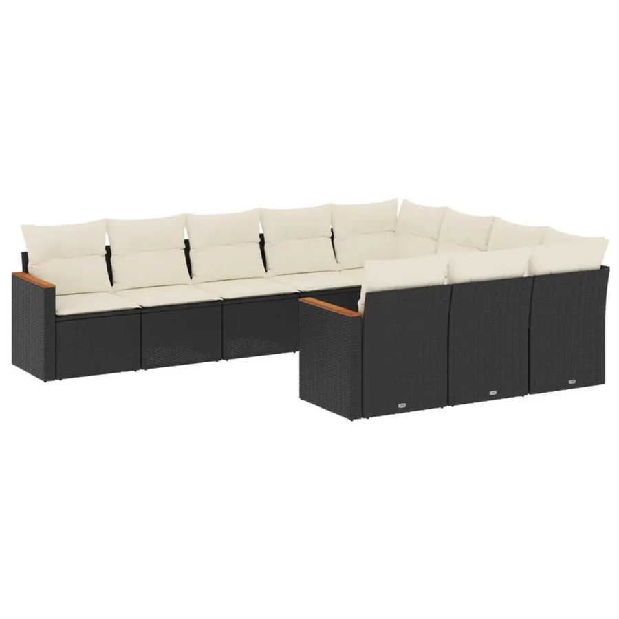 vidaXL 10-tlg. Garten-Sofagarnitur in L-Form aus Poly-Rattan und pulverbeschichtetem Stahl in Schwarz mit Kissen und Stauraum - Bild 2