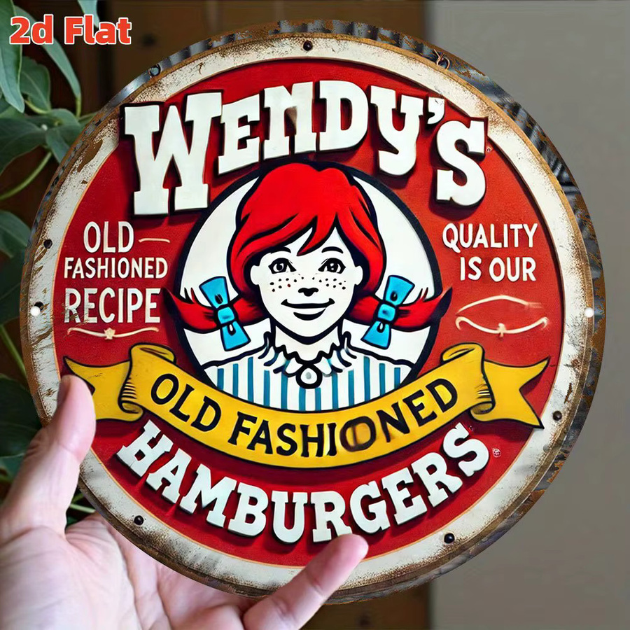 Wendy's Vintage Hamburgers Metallwandschild aus Aluminium, rundes Retro-Diner-Dekor in Rot, Durchmesser: 20 cm - Bild 3