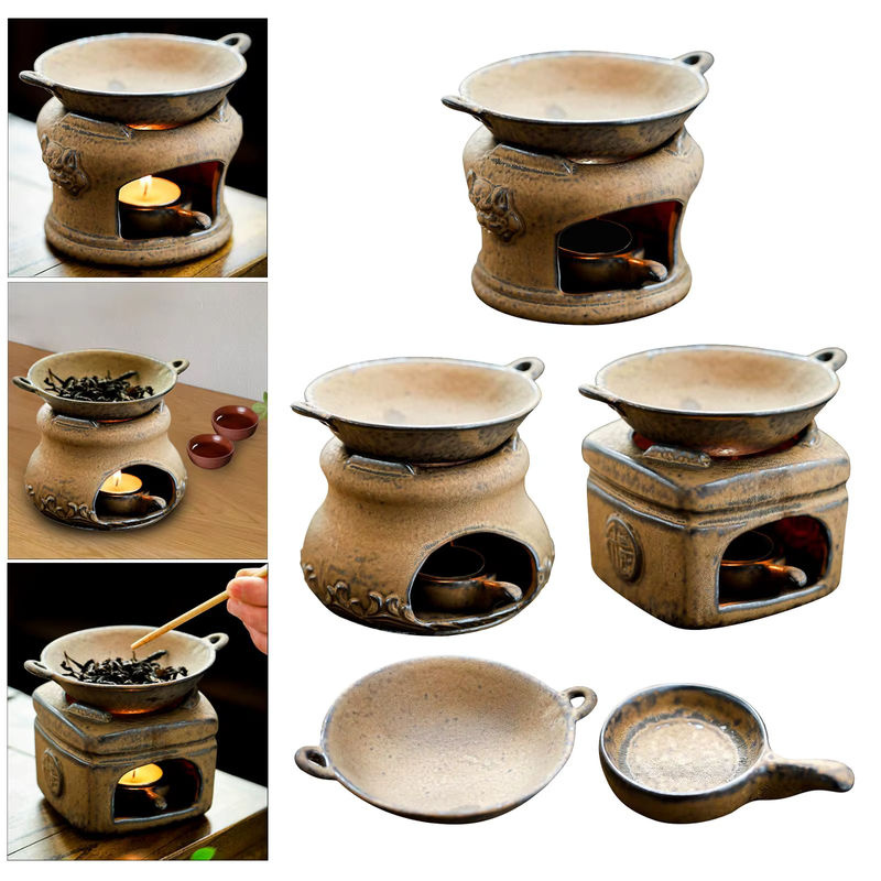 Kesoto Ölwärmer im Vintage-Stil aus Keramik, Teelichthalter und Kerzendiffusor in Beige - Bild 4