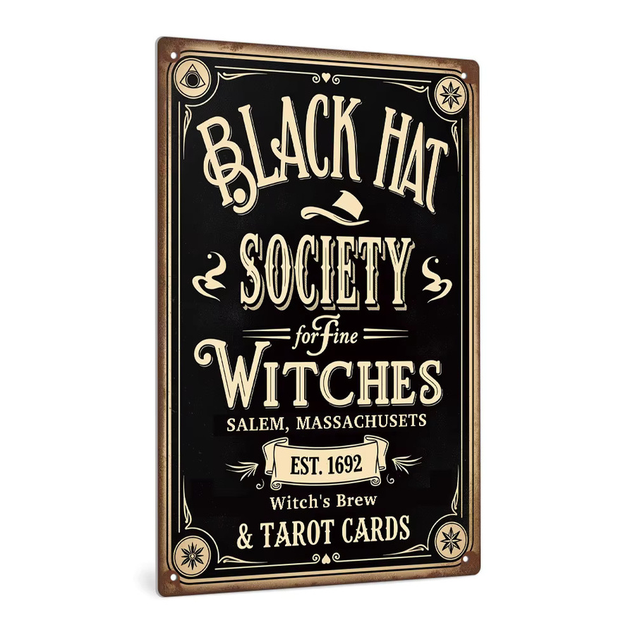 Putuo Decor Vintage Metallblechschild Black Hut Society für Fine Witches Wandkunst in Schwarz B: 30 cm, H: 20 cm - Bild 2