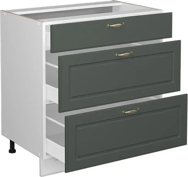 Vicco Küchenunterschrank Fame-Line im Landhausstil, Farbe Grün-Gold-Weiß mit Eichen-Optik und 3 Schubladen, B: 80 cm, H: 82 cm, T: 60 cm - Bild 1