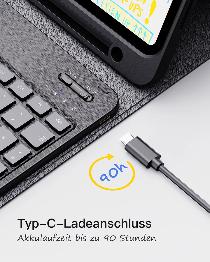 Inateck Ultraleicht Tastatur Hülle für iPad 11 Zoll und iPad Air 11 Zoll, Schwarz, Modell KB04002 - Bild 5