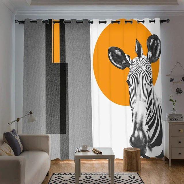 Yiran Furniture Verdunkelungsvorhänge Zebra-Design in Orange und Schwarz, B: 55 cm, H: 120 cm - Bild 1