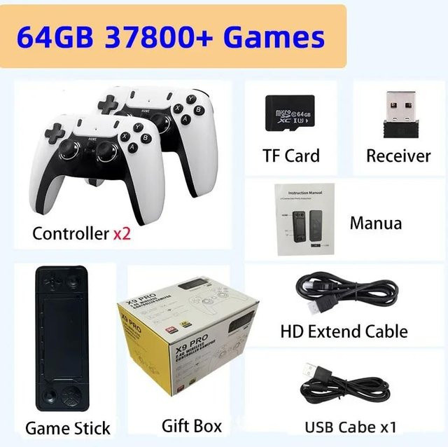 X9 Pro 4K 3D Retro Game Stick Videokonsole mit 256GB Speicher und 60000 Spielen in Weiß, kompatibel mit PS1/PSP/SF - Bild 1