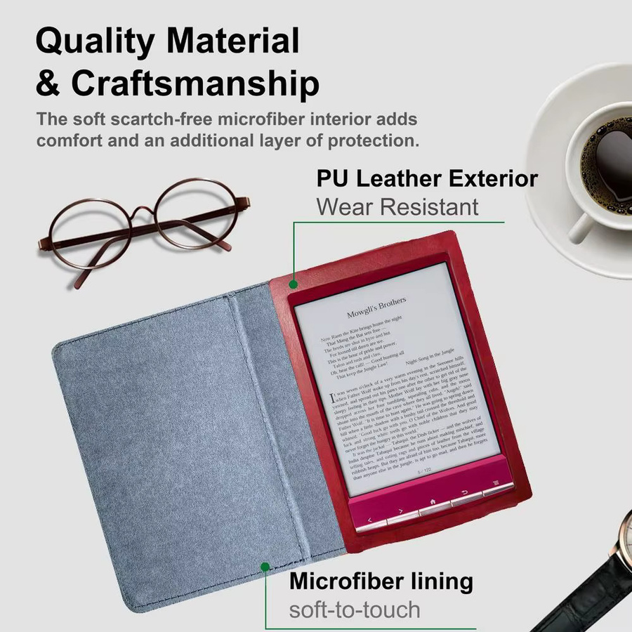 Sony PRS T1 E-Reader Hülle Premium Leder Folio Cover in Rot mit stoßfestem Schutz und weichem Mikrofaserfutter für 6 Zoll Geräte - Bild 2