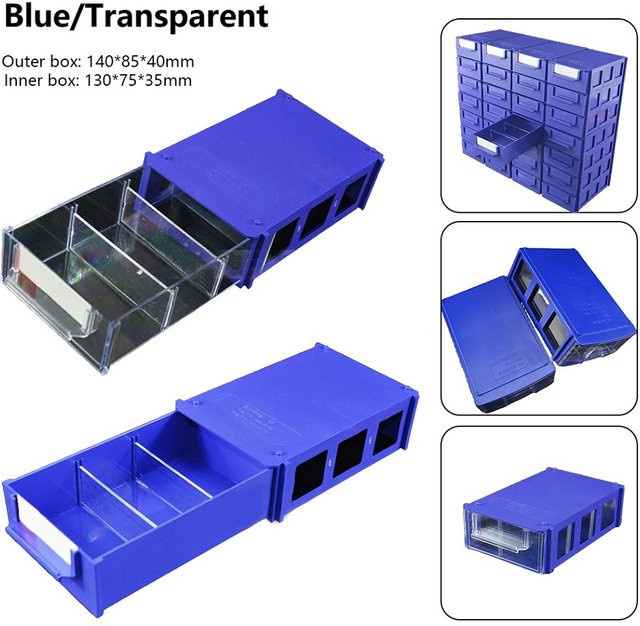 Stapelbare Kunststoff Hardware-Teile Lagerbox für Schrauben und Werkzeug Organizer in Transparent und Blau - Bild 1
