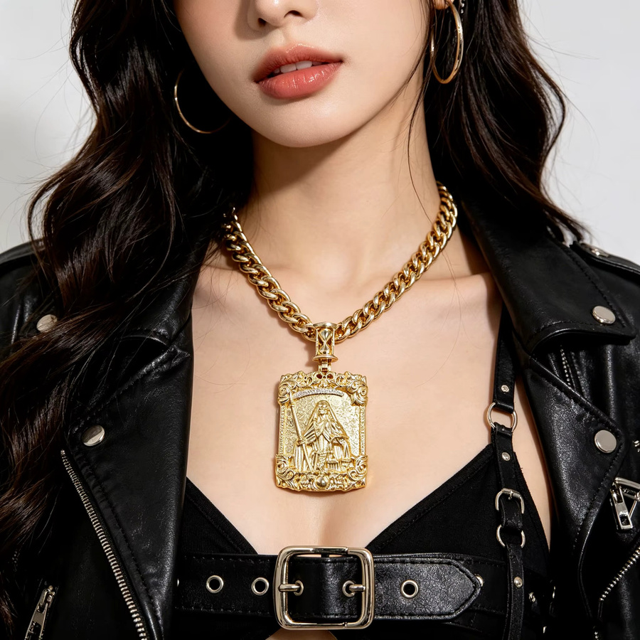 LYEE CYEE Halskette mit Totenkopf-Sanduhr-Anhänger, Gold - Bild 2