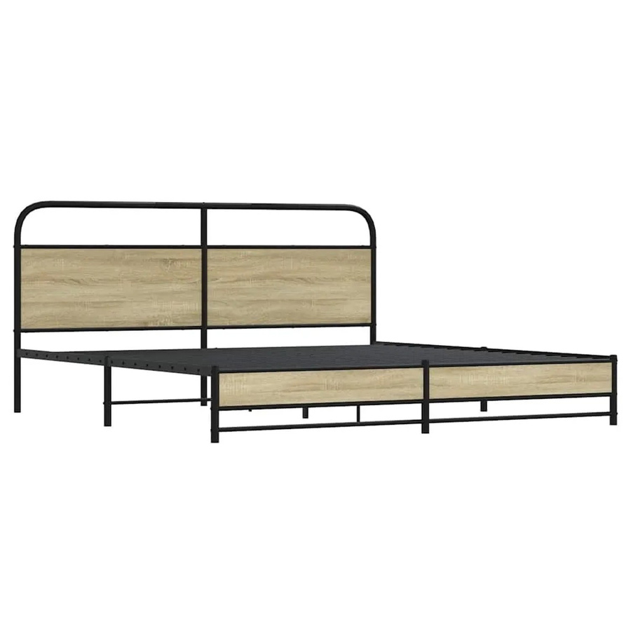 vidaXL Metallbett in Sonoma-Eiche ohne Matratze, Farbe Braun, B/T/H: 180 x 200 x 187 cm - Bild 2