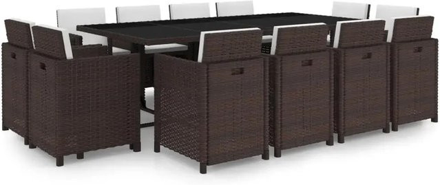 vidaXL 13-teilige Garten-Essgruppe aus Poly Rattan in Braun mit Glasplatte und wetterfesten Auflagen - Bild 1