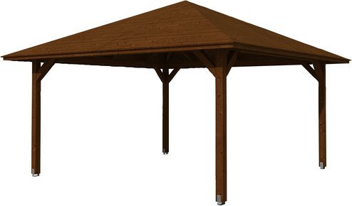 Skan Holz Pavillon Cannes 3 aus Fichte in Nussbaum braun lasiert, Breite: 424 cm, Tiefe: 424 cm - Bild 3