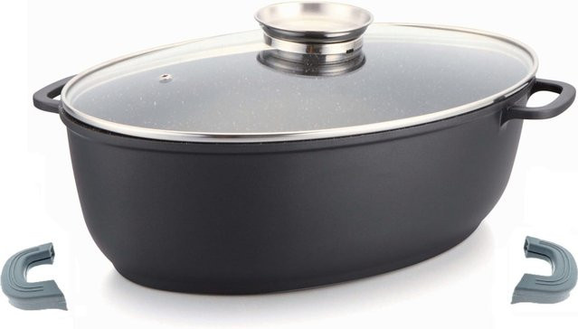 Cheffinger Schmortopf mit Marmorbeschichtung und Glasdeckel, Schwarz, Durchmesser: 38 cm - Bild 1
