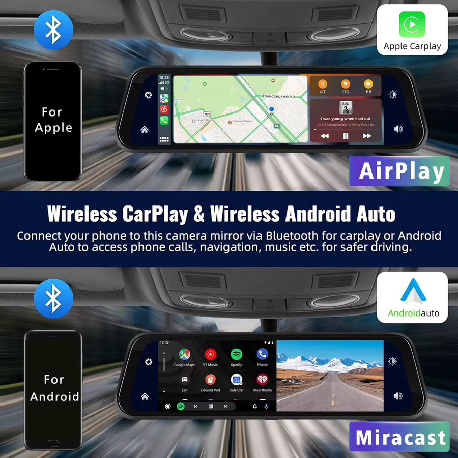 MYOLSD 4K UHD Dash Cam mit Dual-Linse, CarPlay und Android Auto, GPS, 5G WiFi, Bluetooth und FM-Transmitter, Schwarz - Bild 3