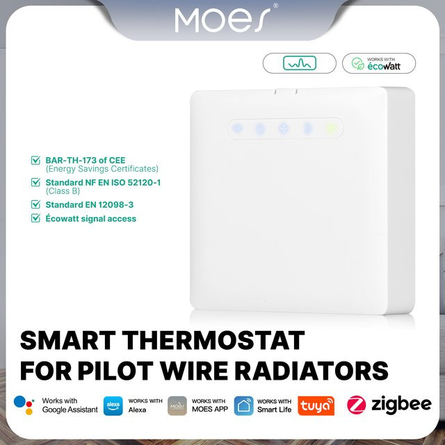 MOES TUYA ZigBee Smart Thermostat in Weiß für Pilotdrahtheizung und Heizkörper mit Ecowatt-Stromüberwachung, kompatibel mit Alexa und Google Home - Bild 1