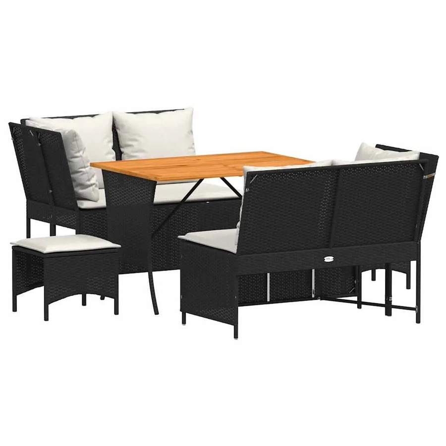 vidaXL 5-tlg. Garten-Sofagarnitur aus Polyrattan in Schwarz mit Kissen und Ottoman für Terrasse und Garten - Bild 2