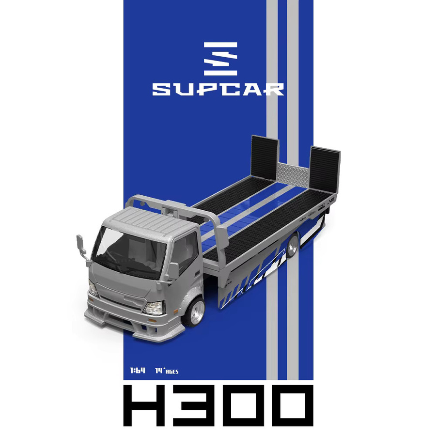SUPCAR H300 Silber-Blauer Grafik-Flachbettanhänger, Druckguss Mini-Truck, 1:64, ab 14 Jahren - Bild 2