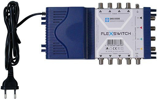 WISI DXS0508 FLEXSWITCH Multischalter mit 5 Eingängen und 8 Ausgängen aktiv inklusive Netzteil in Blau - Bild 1