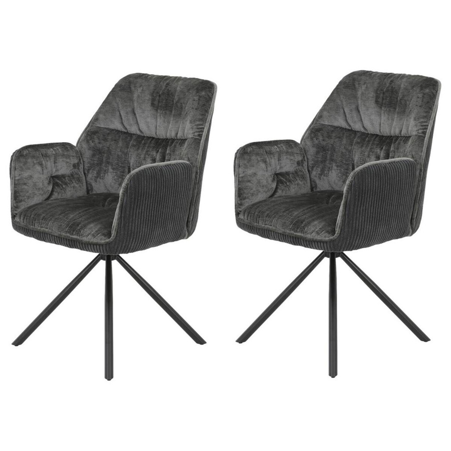 2er-Set Sessel Hela in Anthrazit mit Samtvelour und Metallrahmen, B/H/T: 56 x 89 x 61 cm - Bild 3