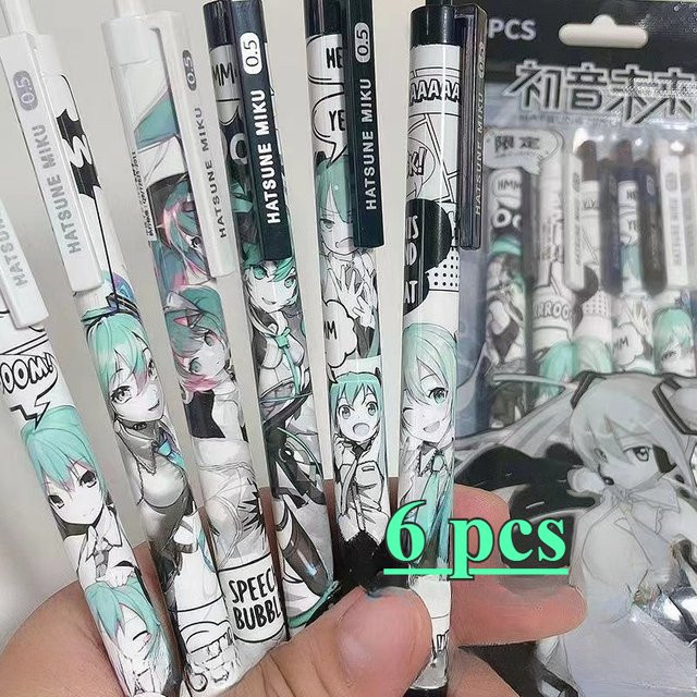 Bandai Miku Anime Set mit 6 Stück schnelltrocknenden Gelstiften in Schwarz und Multicolour, 0,5 mm Stiftstärke aus Kunststoff - Bild 1