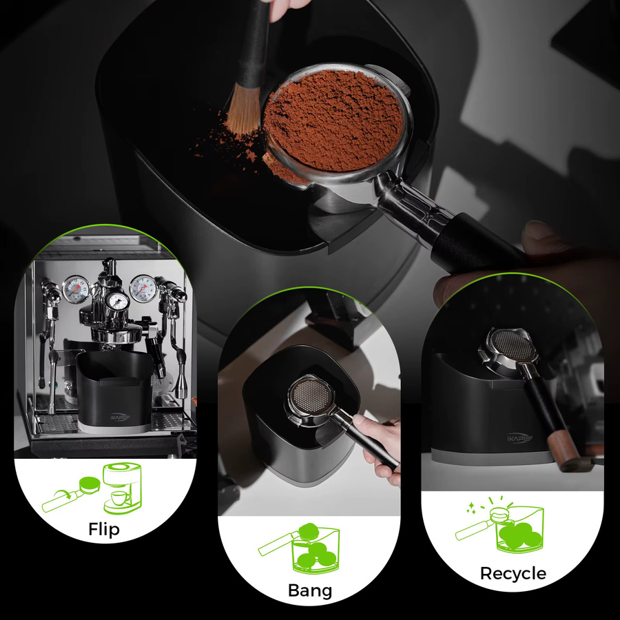 IKAPE Kaffee-Klopfbox Organizer in Schwarz mit abnehmbarer Basis und Silikon-Elementen für Espresso-Zubehör - Bild 3