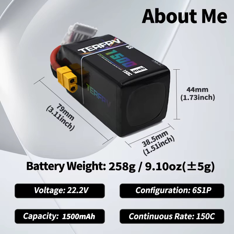 TERFPV 6S 22,2 V Lipo-Akku mit XT60-Stecker für FPV-Drohnen in Schwarz, 1300 mAh - Bild 2