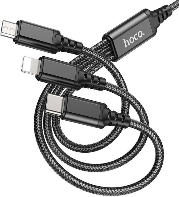 HOCO X76 3in1 Ladekabel USB-A auf Lightning, Micro-USB und USB-C, 18W, 1m, Schwarz - Bild 1