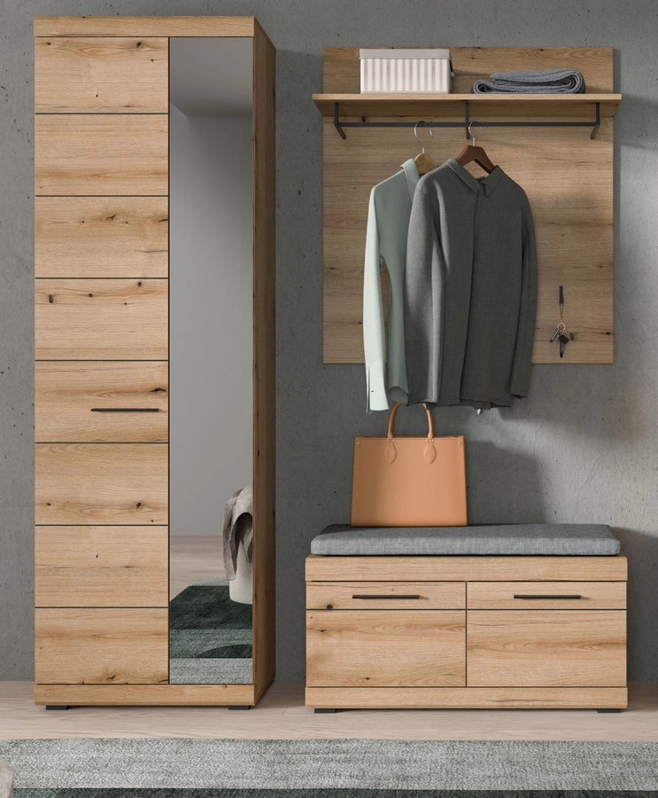 3-tlg. Garderoben-Set Shawn von Inn.Furn in Evok Eiche, modern mit Schuhschrank, Bank und Paneel, Höhe: 167 cm, Breite: 197 cm, Tiefe: 40 cm - Bild 1