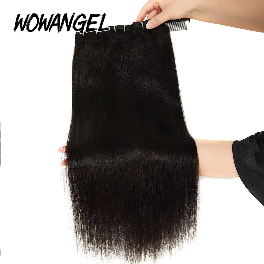 WOWANGEL Yaki Gerade Menschliches Haar Bundles, Schwarz, Doppel Schuss - Bild 6