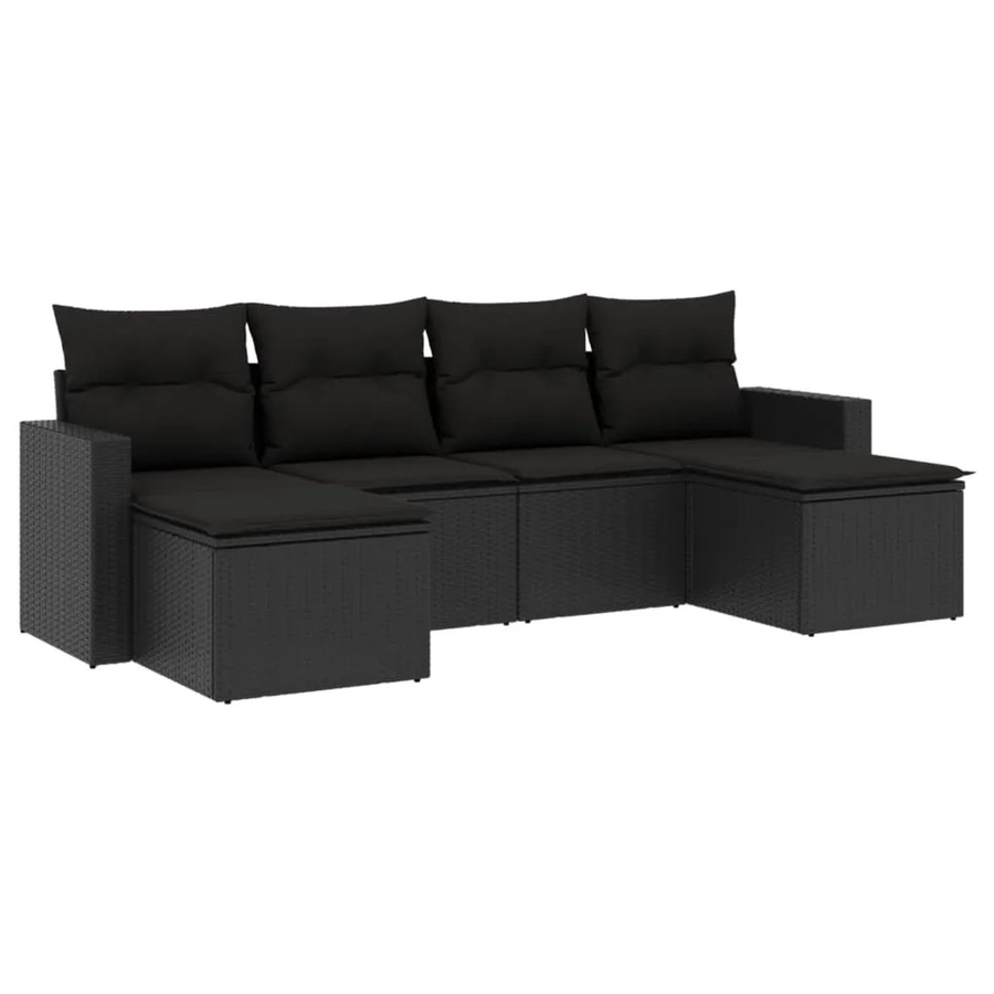 vidaXL 6-tlg Garten-Sofagarnitur in L-Form aus schwarzem PE-Rattan mit Sitzkissen und Rückenkissen - Bild 2