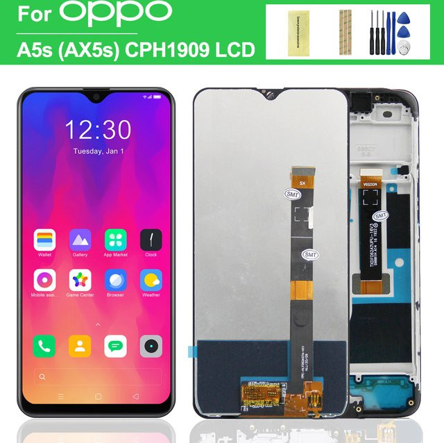 Oppo A5S LCD-Display mit Rahmen und Touchscreen Digitalisierer in Schwarz, 6.2 Zoll für CPH1909 und CPH1920 - Bild 1