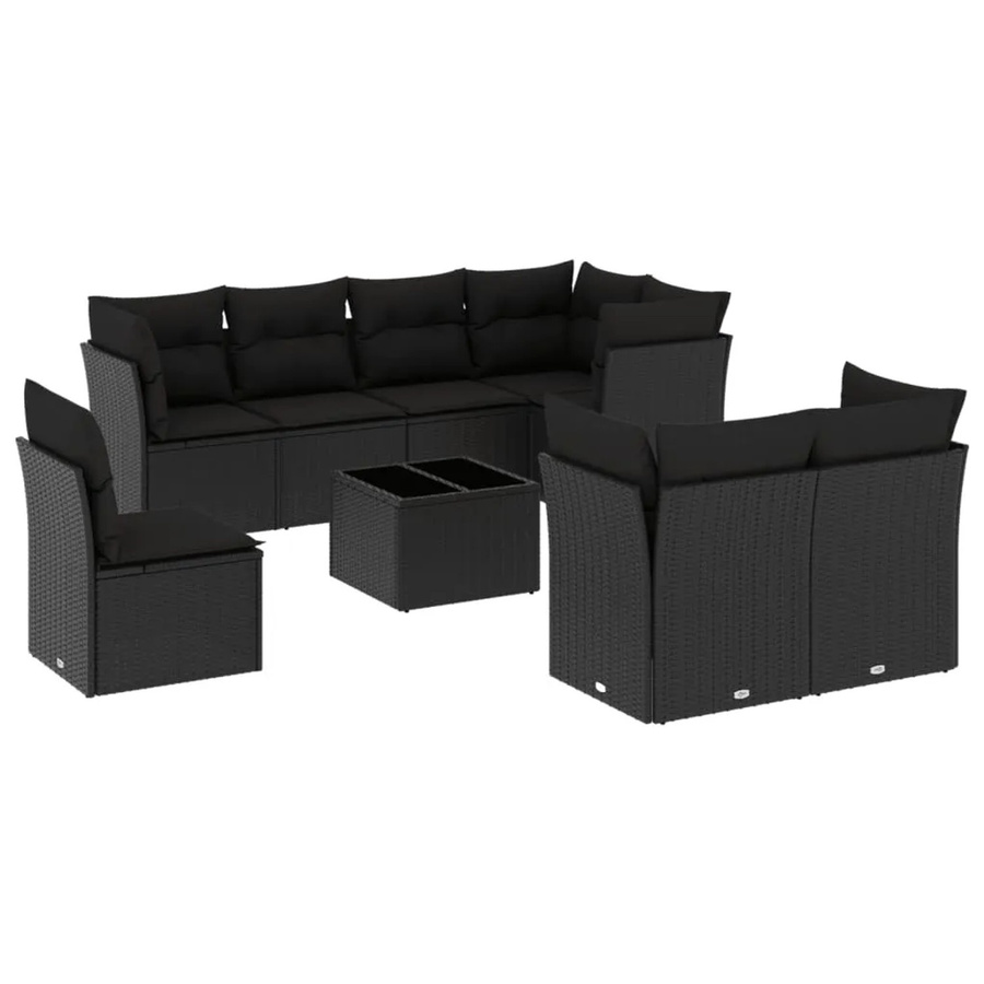 vidaXL 9-tlg Garten-Sofagarnitur aus Poly-Rattan mit Kissen, Schwarz - Bild 2