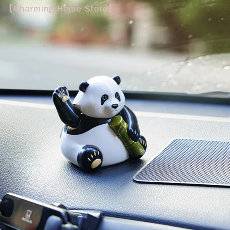 SHIDWJ Panda Solarenergie Auto-Dekoration Wackelkopf-Puppe in Weiß - Bild 4
