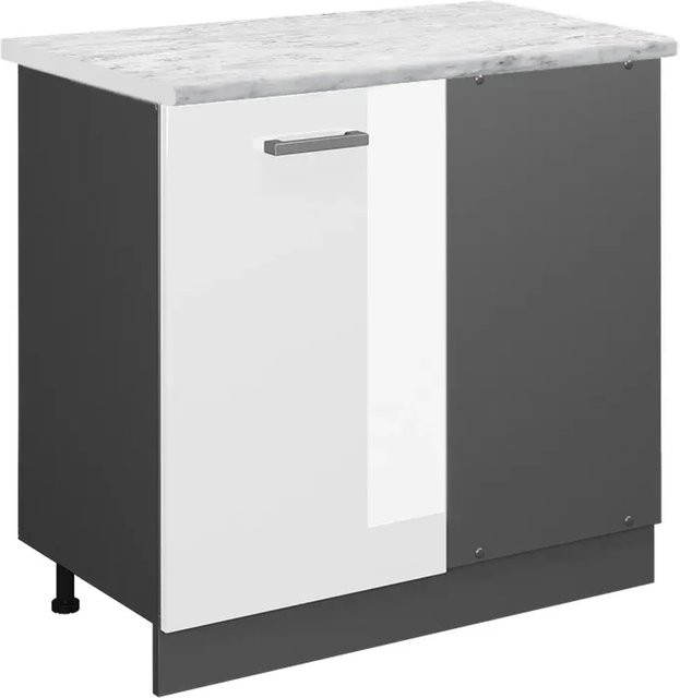 Vicco R-Line Eckunterschrank für die Küche in Weiß Hochglanz und Anthrazit mit Marmor-Optik, B/T/H: 86,0 x 46,0 x 81,6 cm - Bild 1