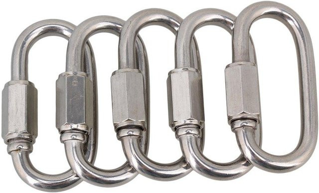 Binchi Outdoor Equipment 5er Set Multifunktionale Schnellverschlüsse aus Edelstahl 304, M5 Karabiner, Grau/Silber - Bild 1