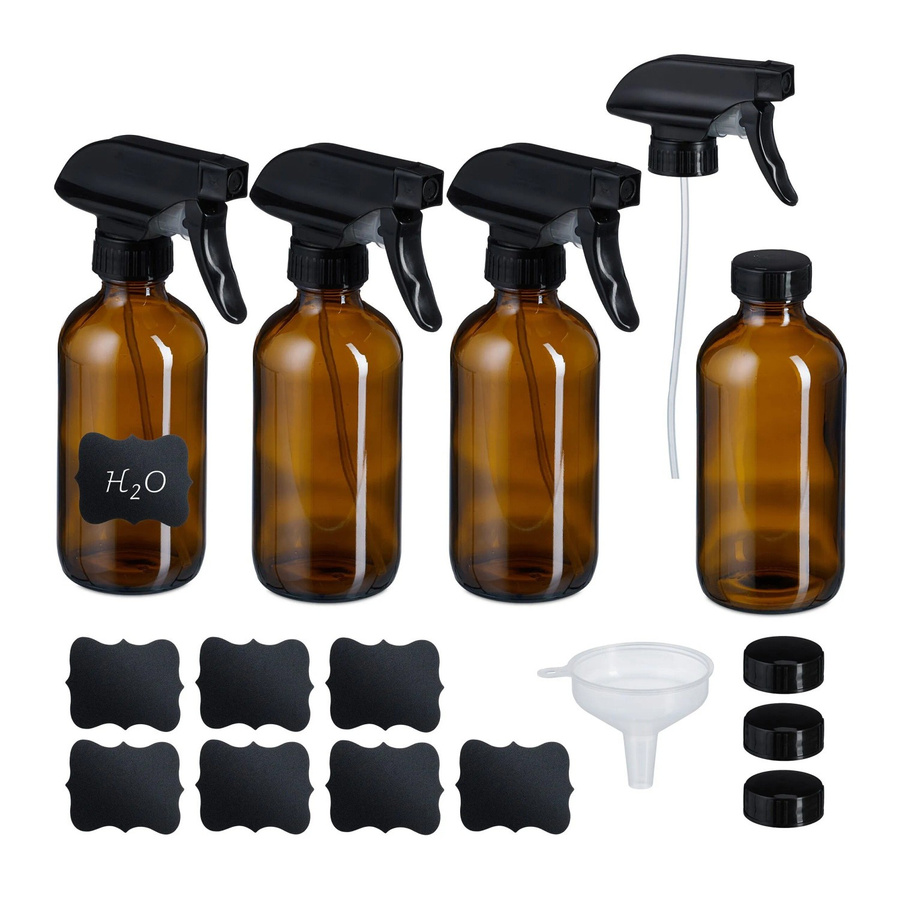 Relaxdays Sprühflasche aus Glas in Braun mit UV-Schutz, verstellbar, 4er Set, 250 ml pro Flasche - Bild 2