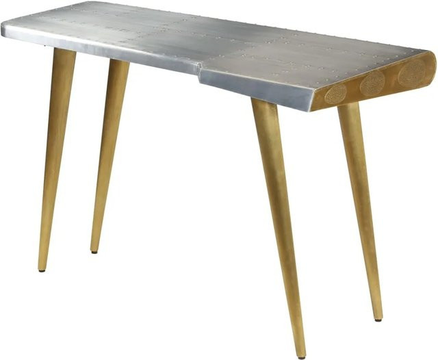 vidaXL Schreibtisch im Vintage Flieger Stil aus Mangoholz in Braun und Silber, B/T/H: 120 x 60 x 76 cm - Bild 1