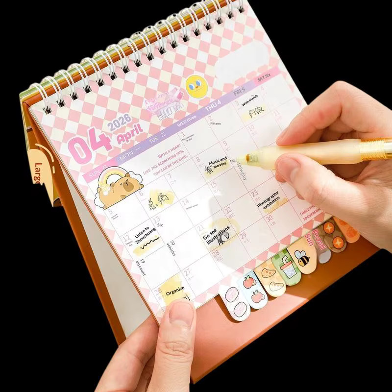 Tragbarer Spiral-Tischkalender 2026 mit Capybara oder Panda als Schreibtisch-Dekoration, Monatlicher Terminplaner für Büro und Schule, Mehrfarbig - Bild 1